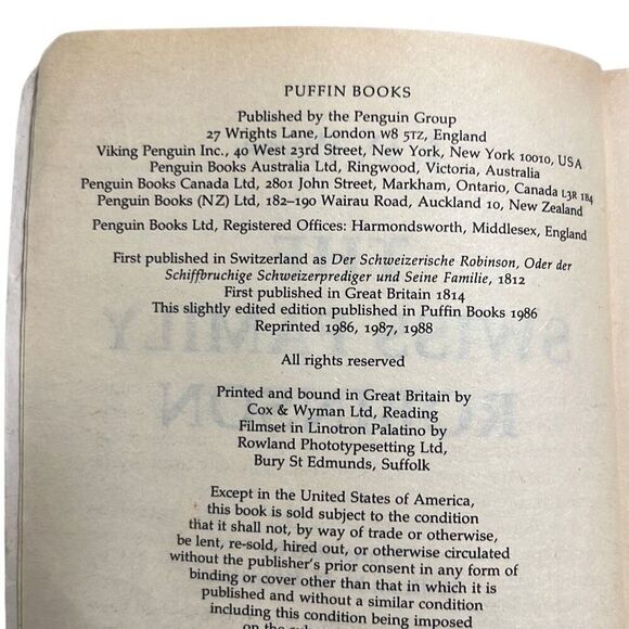The Swiss Family Robinson J D Wyss 1988 Puffin Classics Paperback Book Classic - Picture 5 of 5